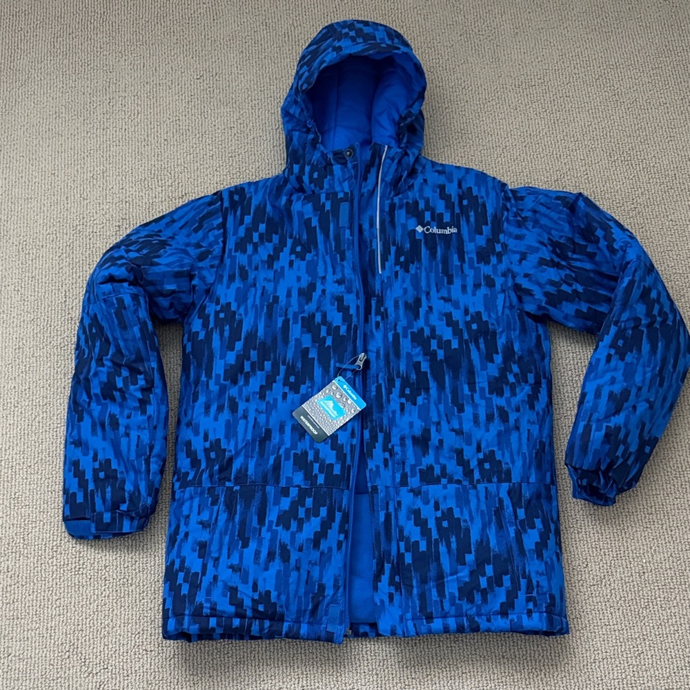 NWT Columbia Youth XL Waterproof Blue Geometric Jacket